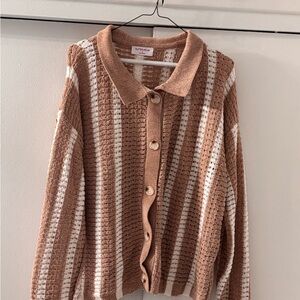 Cozy Knit Striped Cardigan in Brown and Cream